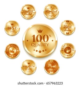 Set of golden badges. Vector illustration