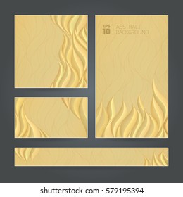 Set golden banners different size with volumetric waves. Space for your message.