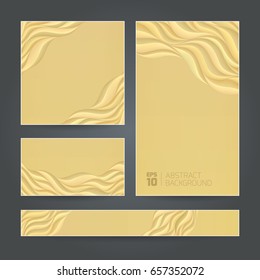 Set golden banners different size with white volumetric waves. Space for your message.
