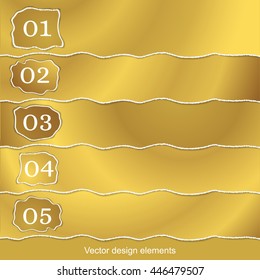 Set of Golden banners with the Effect of torn paper. Design for the web interface, notebooks, infographics, magazines, postcards, covers for books. Vector illustration.
