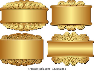 set of golden banners with ornaments