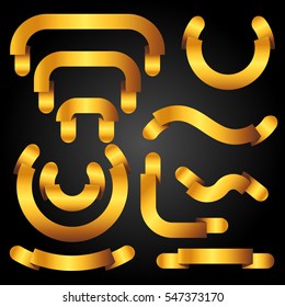 Set of golden banners, ribbons and labels.