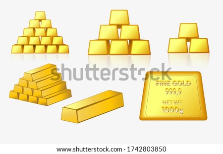 set of golden bar isolated or fine gold bar stacked with graphical arrow concept. eps 10 vector, 