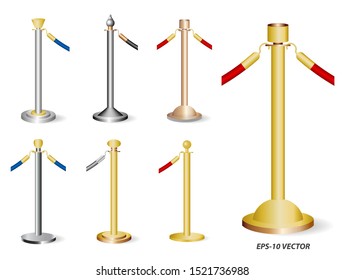 set of golden barricade or stand barrier rope isolated. easy to modify