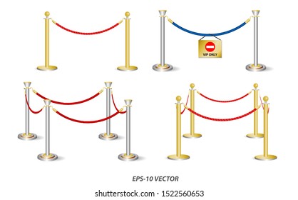 set of golden barricade or stand barrier rope isolated. easy to modify