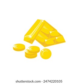 Set of Golden bars and coins Isolated on transparent background. Vector realistic set of pure gold bullions and coins. Concept of wealth, money, asset investment, finance and business. 