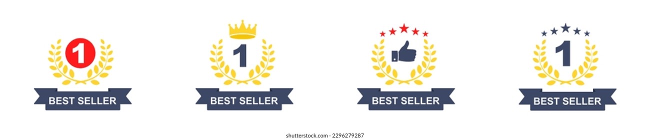 Set of golden best seller vector icons set. Best seller badge with laurel wreath. Vector 10 Eps.