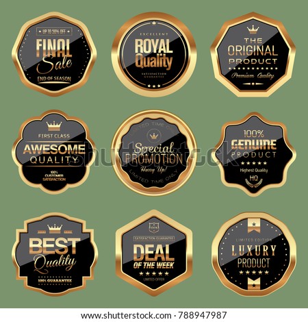 Set of golden and black badges