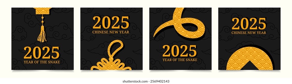 Set of golden and black cards for Chinese New Year 2025