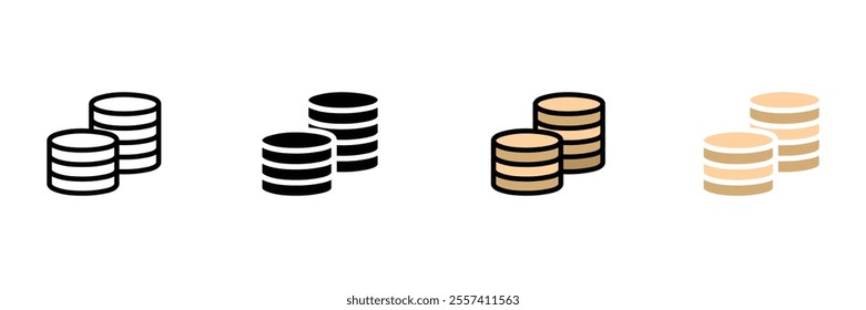 Set of golden and black Coins stack sign. Money, cash, treasure heap icon for app, game assets, bank, finance icon. Vector Illustration.