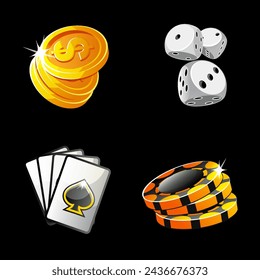 Set of golden and black icons for casino or slots