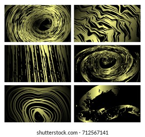 Set golden and black pattern. Modern abstract design. Hand drawn ink pattern. Brush texture