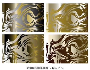 Set golden and black pattern. Modern abstract design. Hand drawn ink pattern. Brush texture
