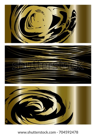 Set golden and black pattern. Modern abstract design. Hand drawn ink pattern. Brush texture
