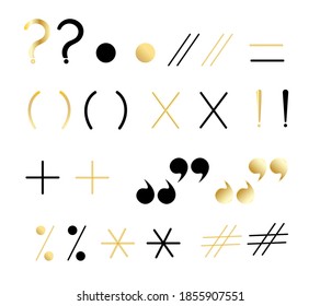 Set of golden and black punctuation marks.  