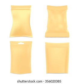 Set of Golden Blank Foil Packaging. Vector Illustration. Made mesh tool in a photo-realistic style