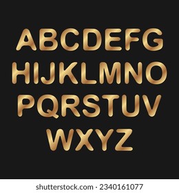 Conjunto de letras redondeadas doradas o alfabeto para tarjetas de cumpleaños o diseños de texto.