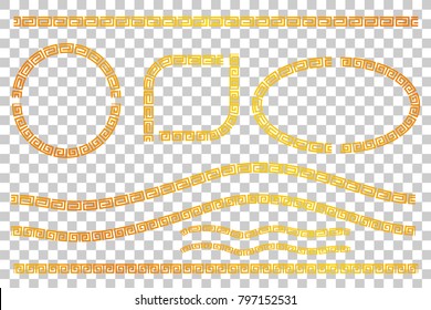 Set of Golden Border, Frame for Certificate, Placard Go Xi Fat Cai / Imlek Moment or other China Related, at Transparent Effect Background
