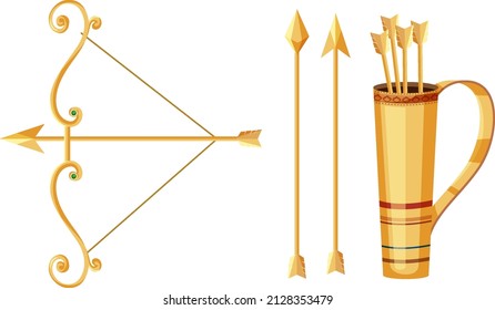 Set of golden bow and arrows illustration