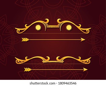 conjunto de arcos y flechas dorados sobre el diseño de ilustraciones vectoriales de fondo marrón