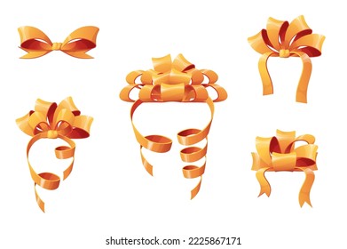 Conjunto de arcos dorados para decorar cajas, regalos sobre un fondo aislado. Decoración de Navidad y Año Nuevo. Humor festivo. Ilustración de dibujos animados