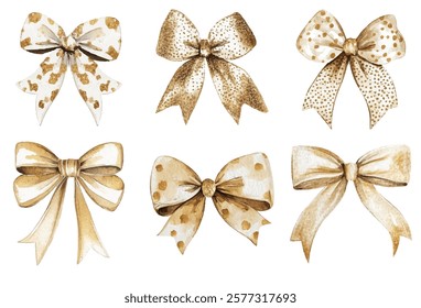 Set golden bows, perfect for adding a touch of luxury to your designs. Ideal for invitations, gift wrapping, and festive decorations. High-quality, detailed, and versatile.