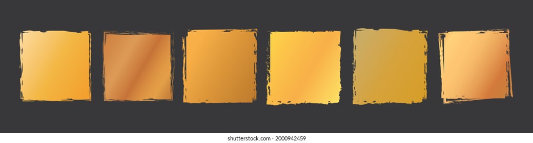 set of golden brush painted ink stamp banner on dark background