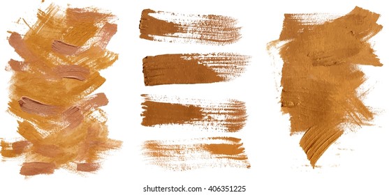 A set of golden brush stroke textures for design, scalable vector graphic