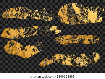 Set of golden brush strokes. Golden texture elements for design