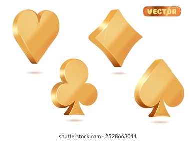 Set of golden card suits icons vector illustration isolated on white background 3d