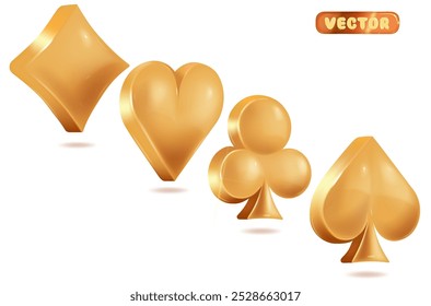 Set of golden card suits icons vector illustration isolated on white background