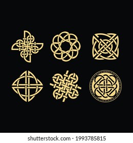 set of golden celtic symbol logo. tribal vector