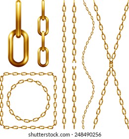 Set of golden chain, isolated on white