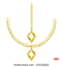 set of golden chain and rhombus isolated on white background vector