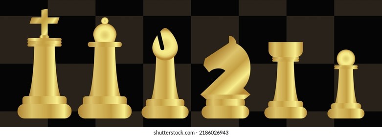 Set of golden chess pieces. Game of chess. Vector