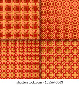 Set of golden chinese seamless pattern, vector illustration