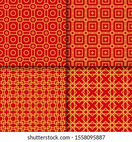 Set of golden chinese seamless pattern, vector illustration