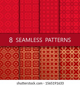 Set of golden chinese seamless pattern, vector illustration
