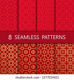 Set of golden chinese seamless pattern, vector illustration