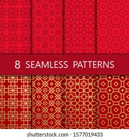 Set of golden chinese seamless pattern, vector illustration