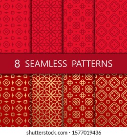 Set Of Golden Chinese Seamless Pattern, Vector Illustration