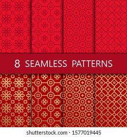 Set Of Golden Chinese Seamless Pattern, Vector Illustration