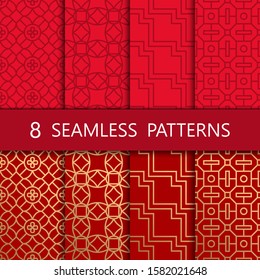 Set of golden chinese seamless pattern, vector illustration