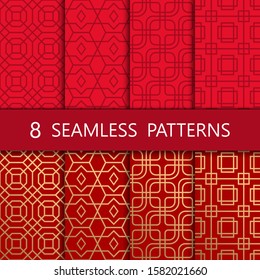Set of golden chinese seamless pattern, vector illustration