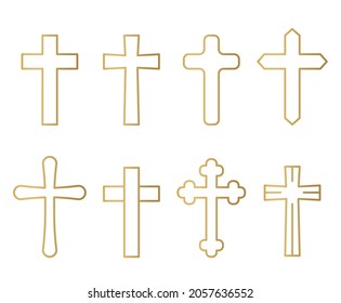 set of golden christian catholic holy cross icons- vector illustration