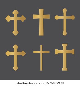 set of golden christian cross icon- vector illustration