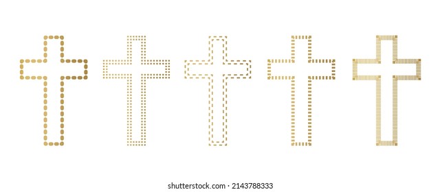 set of golden christian religious cross icons- vector illustration
