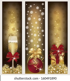 Set golden Christmas banners, vector illustration