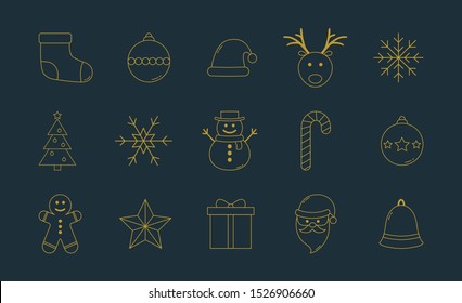 Set of golden Christmas elements. Vector