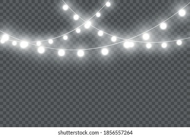 Set of golden Christmas glowing garland with sparks.Christmas lights isolated on transparent background.  Vector illustration